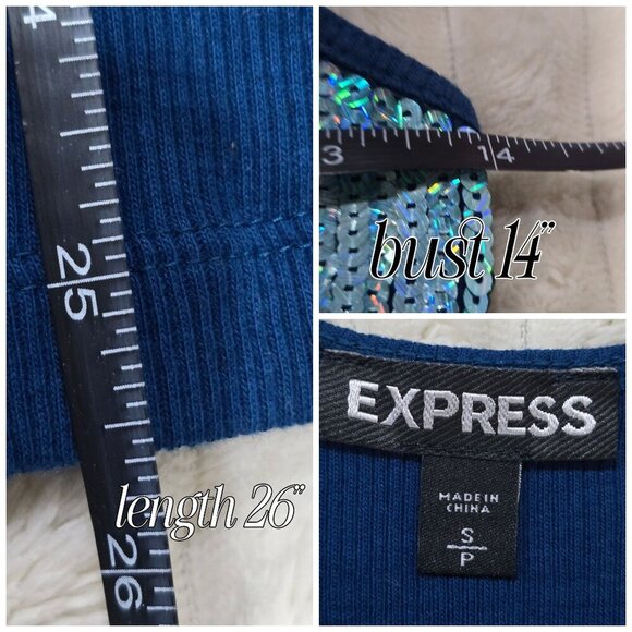 Express Ombre Sequin Tank Top S – Blue Green Scoop Neck Stretch Twilight Glam - Picture 11 of 12